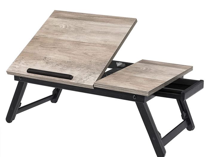 _Greige LLD105W01 Laptop Table Laptop Stand Breakfast Tray Folding Legs Bed Sofa Height Adjustable for up to 15.6 Inch Laptops 55 x 35 x 23 cm