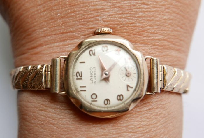 Vintage 1920s Solid 9Ct Gold 375 Lanco 15 Jewel Cased Ladies Manual Wristwatch (works well)