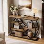 Console Table  Rustic Brown & Black 5-Tier Hallway Table with Geometric Metal Frame Image 2