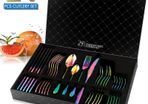 Rainbow Cutlery Set, 24 Piece Stainless Steel Flatware Set, Silverware Dinnerware Set Service for 6, Tableware Cutlery Include Knife/Fork/Spoon/Teaspoon for Home with Gift Box(Rainbow Multicolor)