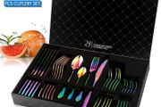 Rainbow Cutlery Set, 24 Piece Stainless Steel Flatware Set, Silverware Dinnerware Set Service for 6, Tableware Cutlery Include Knife/Fork/Spoon/Teaspoon for Home with Gift Box(Rainbow Multicolor)