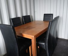 Dining Room Table with 6 leather chairs. Office table and leather office chair. All in good condition. Need gone asap.