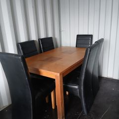 Dining Room Table with 6 leather chairs. Office table and leather office chair. All in good condition. Need gone asap.