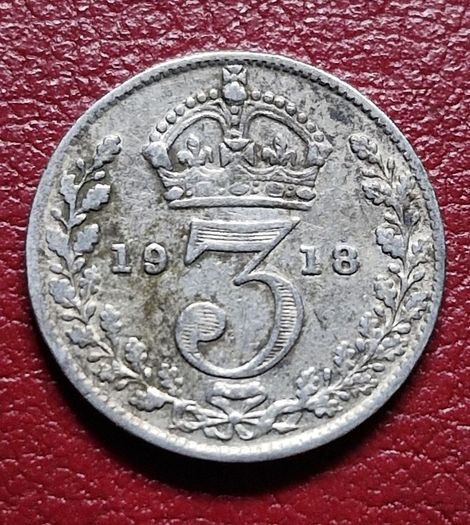1918 United Kingdom 3 Pence - George V sterling silver coin