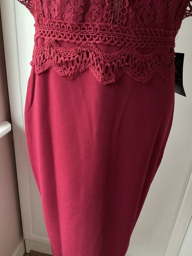 Bnwt burgundy lace detail occasion dress size 14