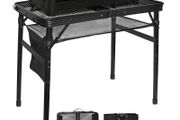 Portable Folding Grill BBQ Tables, Folding Grill Table,Height Adjustable Aluminium Camping Table with Resistant Mesh Desktop for Outside, Picnic, Dining, Party, 60 cm x 40 cm, Black