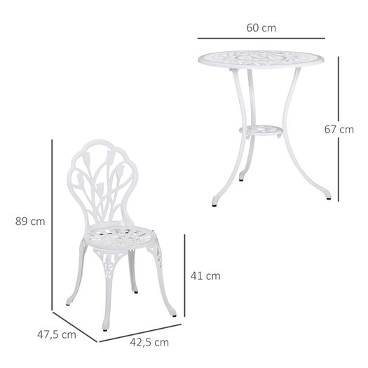 3PCs Garden Table Set Bistro Set Round Table with Umbrella Hole and 2 Chairs for Outdoor Indoor Patio Balcony Aluminium