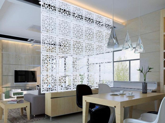 12Pc/set White Room Divider Screens, Wood-Plastic Hanging Screen Panel,Folding Privacy Room Divider Panels,DIY Home Partition Decor 29x29cm (MULTIPLE DESIGNS)