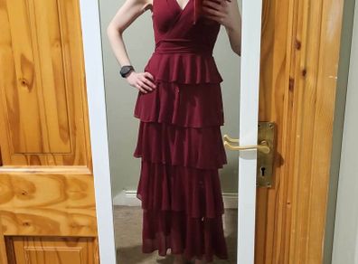 NEXT Jolie Moi maxi dark red ruffle dress 10 NEW