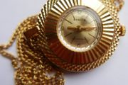 Vintage gold-plated Simca Antimagnetic Pendant Mechanical Watch W/necklace.(works well)