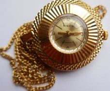 Vintage gold-plated Simca Antimagnetic Pendant Mechanical Watch W/necklace.(works well)