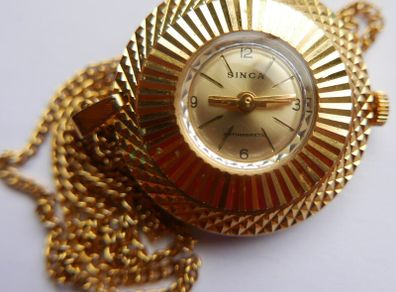Vintage gold-plated Simca Antimagnetic Pendant Mechanical Watch W/necklace.(works well)