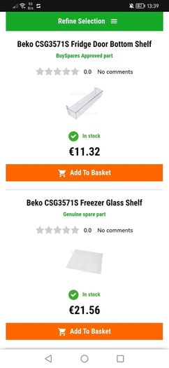 Shelves for BEKO CSG3571S  fridge freezer