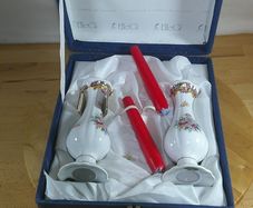 Limoges Porcelain Candlesticks Pair of Hand-Decorated Floral Holders with Box