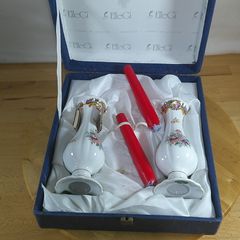 Limoges Porcelain Candlesticks Pair of Hand-Decorated Floral Holders with Box