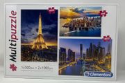 Clementoni Multi-puzzzle jigsaw. 500 piece New York (49X36cm), 1000 piece Dubai (69X50cm) &amp; 1000 piece Paris (69X50cm). New and sealed.