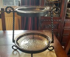 Genesis of Mullingar  Reduced.   Afternoon  tea server .bronze stand 11inches tall with two glass dishes .last one