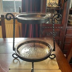 Genesis of Mullingar  Reduced.   Afternoon  tea server .bronze stand 11inches tall with two glass dishes .last one