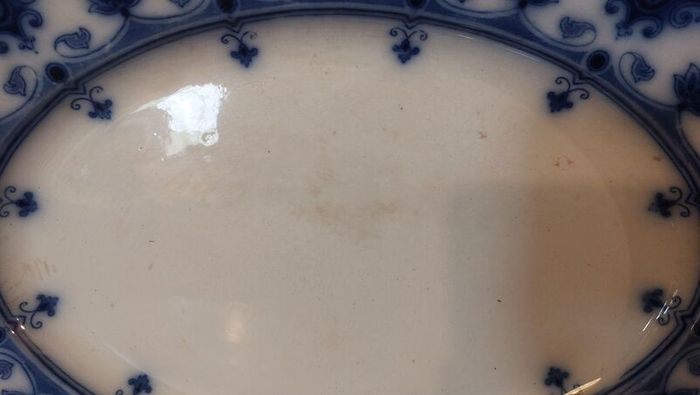 Fabulous Pair of Antique Flow Blue Victorian Graduated Platters, "Dudley" Pattern, by Ford & Sons, Burslem, Stoke-on-Trent, Circa 1893-1908, Perfect for Display