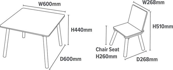Wooden Table and Chairs Set, Engineered Wood, Multicoloured, 44 H x 60cm W x 60 D