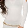 long_sweater_w_rhinestone_at_shoulder__Color_WHITe size uni Image 2