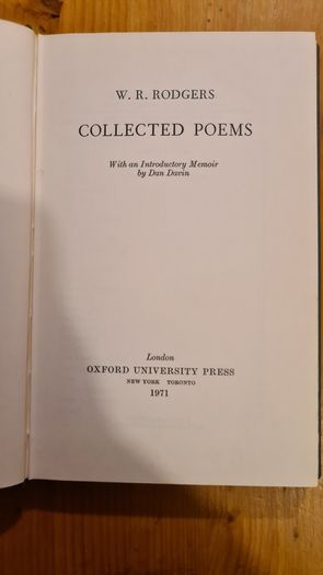Poems Of W. R. Rodgers. First Edition.  Was Sent By Oxford University Press To Be Reviewed. See Letters.   In Good Condition.