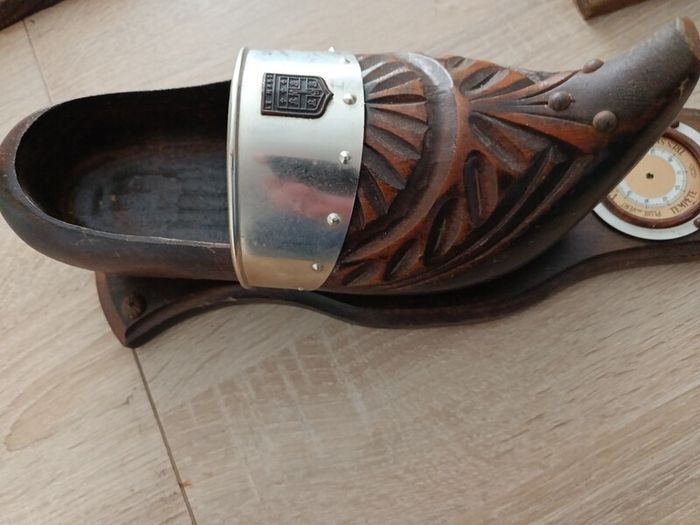 Vintage Hand-Carved Wooden Clog Wall Barometer