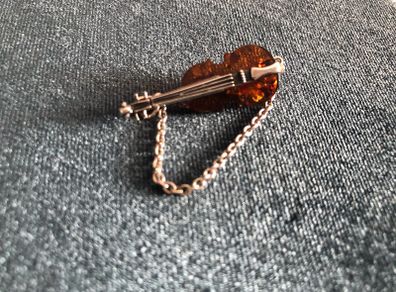 Sterling silver Amber violin Brooch