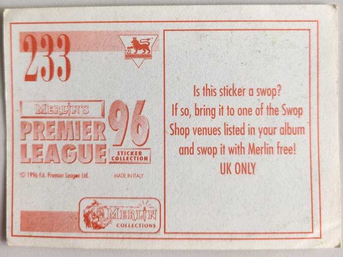'96 Premier League - Merlin stickers