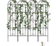 Garden Trellis for Climbing Plants, 87 x 20 in, 4 Packs Rustproof Metal Garden Flower Trellis, Outdoor Climbing Rose Trellis Cucumbers Support, Decorative Clematis Trellis for Courtyards Lawns