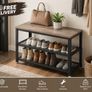 Shoe rack with seat  shoe bench, shoe cabinet, shoe rack for sitting, 73 x 30 x 45 cm, shoe rack with 3 levels, metal frame, for entrance area, industrial design, wood look, Image 6