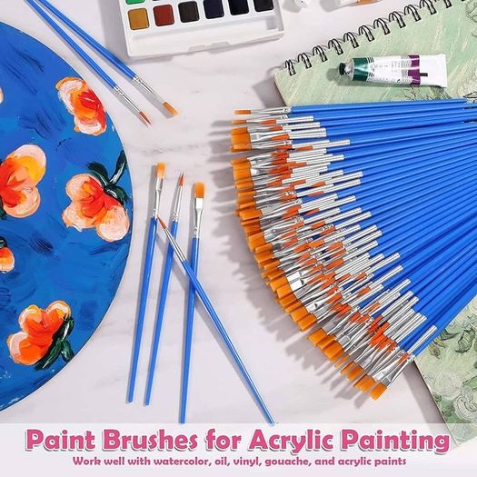 Small Paint Brushes - 60 Pieces of paint brushes for children,Art Paint Brush set for Acrylic, Watercolor, Oil and Gouache Paints - Ideal for Body Face, Decorations, Figurines and Nail Art