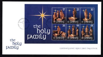 1999 Guernsey Christmas Wood Carvings by Denis Brehaut from Notre Dame Church Miniature Sheet Commemorative Stamps Official First Day Cover (FDC)