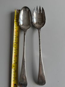 Large 30cm Antique Victorian John Round & Son Sheffield Silver-Plated Salad Servers - JR&S