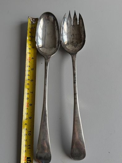 Large 30cm Antique Victorian John Round & Son Sheffield Silver-Plated Salad Servers - JR&S