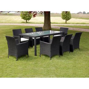 9 Piece Rattan Garden Dining Set with Cushions