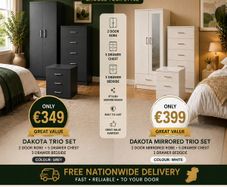 3 Piece Bedroom Set  Grey 349  White /mirror FREE DELIVERY