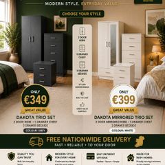 3 Piece Bedroom Set  Grey 349  White /mirror FREE DELIVERY