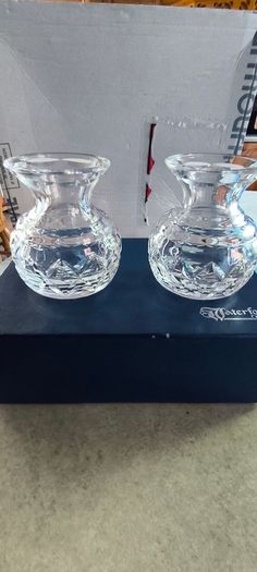 SET OF 2 BOXED Vintage Waterford Crystal Violet Vases.