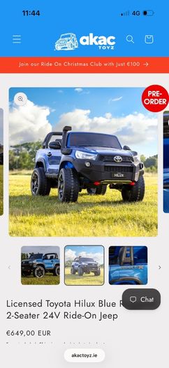 Licensed Toyota Hilux Blue RuggedX 2-Seater 24V Ride-On Jeep