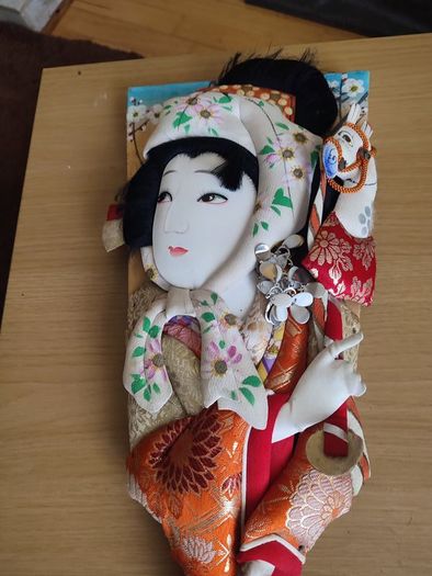 Rare find  Vintage Japanese traditional wooden paddle  HAGOITA  Geisha girl 18.1inch
