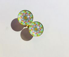 Yellow, White, Green and Pink glass cufflinks