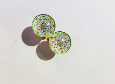Yellow, White, Green and Pink glass cufflinks