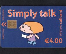 2002 Ireland EUR4 "Simply Talk" Callcard were final definitive range (Gemplus) Call Card used. Telecom Eireann Card Number 1291