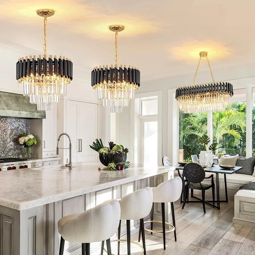 Black and Gold Crystal Chandelier Pendant Light, Small Modern Crystal Chandelier for Entryway, Corridor, Balcony, Porch, Restaurant, Door Opening, E27 x 3, ?40cm