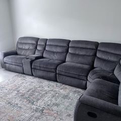 Charcoal Corner Recliner Sofa w/ Drink Holder