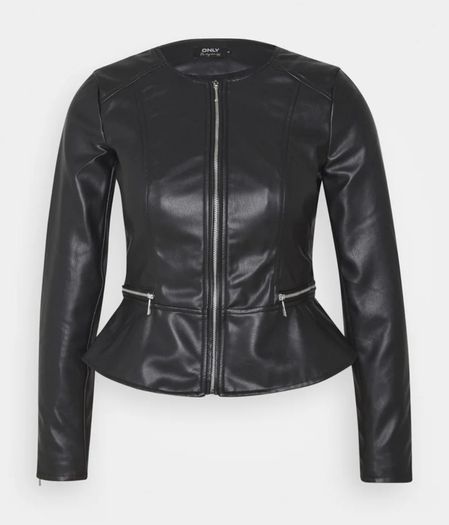 New, Vero Moda Black Peplum Collarless Soft Faux Leather Jacket - Size M (UK10)