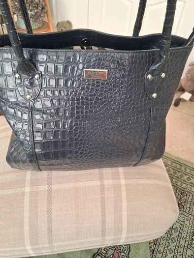 Osprey of London Navy Patent Crocodile Leather Handbag