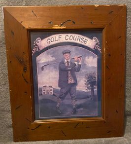two vintage style golfing prints, on offer save fifteen euros if you buy both