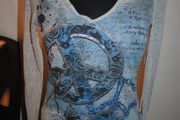 Rocker Girl grey printed V-neck long sleeve top size M UK10 EU38 Postage included